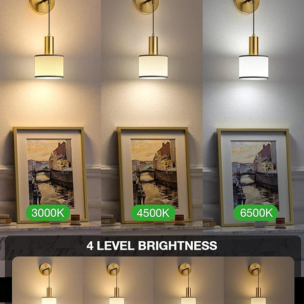NIORSUN Battery Operated Wall Sconce Set of 2, Black Gold & Off-White Wireless Rechargeable Wall Lights with 5200mAh Dimmable Detachable Bulbs and Remote, 9 Colors Sconces Wall Decor for Living Room