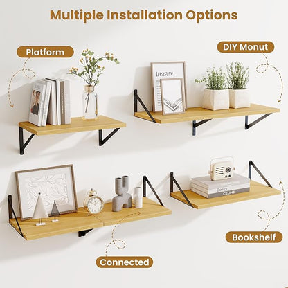 Deep Floating Shelves for Wall,30" Wx10 D Wood Floating Shelf Set of 2,Sturdy Metal Bracket Wide Display & Storage,Wall Mounted Hanging Floating Shelves for Living Room,Bedroom,Kitchen,Oak