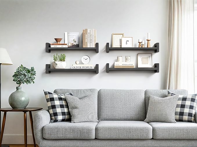 Vailando Floating Shelves for Wall, Set of 3 Solid Wood Wall Mounted Shelves, 16