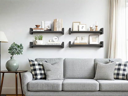 Vailando Floating Shelves for Wall, Set of 3 Solid Wood Wall Mounted Shelves, 16" Black Display Shelf for Bedroom, Living Room, Bathroom, and Kitchen Decor - Heavy-Duty & Natural Pine