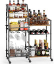 VINAEMO Rolling Bar Cart with Wine Glass Holder, Bar Carts for The Home, Bar Stand for Home, Small Mini Bar for Whiskey Wine, Liquor Cart for Home Bar, Alcohol Cabinet for Bar, Kitchen, Dining Room