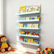 Nursery Book Shelves Set of 6, Blue Metal Floating Shelves for Wall, 16 Inch Scalloped Book Shelf for Kids Room, Bathroom, Bedroom, Playroom Wall Decor & Storage