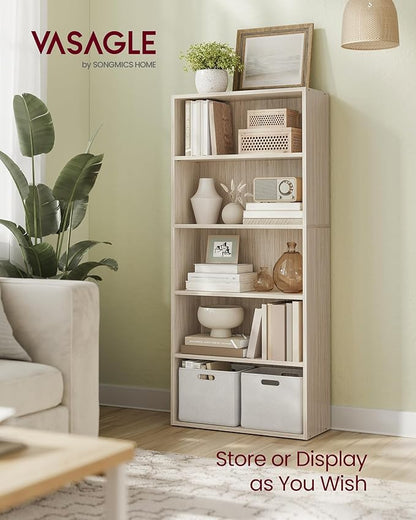 VASAGLE Custos Collection - Bookshelf, 5-Tier Bookcase, Book Shelf, Open Storage Shelf, 9.4 x 23.6 x 52.8 Inches, for Living Room, Home Office, Dinning Room, Natural Beige ULBC165L01