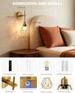Gold Hollow Wireless Battery Operated Wall Sconces Set of 2, 8000mAh Rechargeable Dimmable Wall Light with Remote, Cordless Battery Powered Lamp Decor Fixture for Bedroom Living Room Hallway