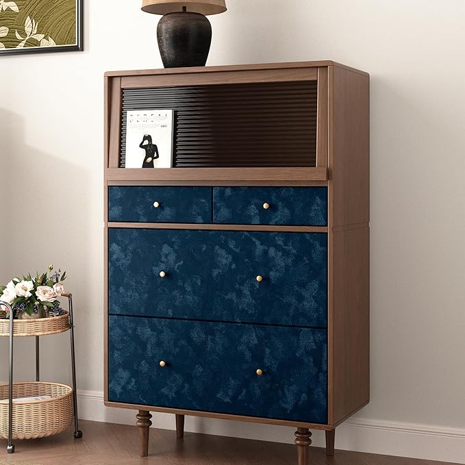 Wallercity Blue Velvet Fabric Wallpaper Peel and Stick Floral Blue Flocking Fabric Contact Paper for Walls Dresser Cabinets Self Adhesive Felt Wallpapers for Jewelry Box Shelf Backdrop 15.8''x78.7''