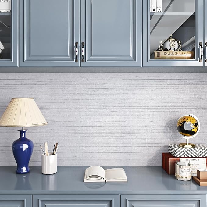 Livelynine 15.8x197 Peel and Stick Grasscloth Wallpaper White Textured Wall Paper for Bathroom Waterproof Grass Cloth Wallpaper Rolls for Walls Fabric Texture Contact Paper Self Adhesive Shelf Lining