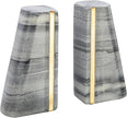 Main + Mesa Modern Marble Bookends with Brass Detail, Set of 2, Grey