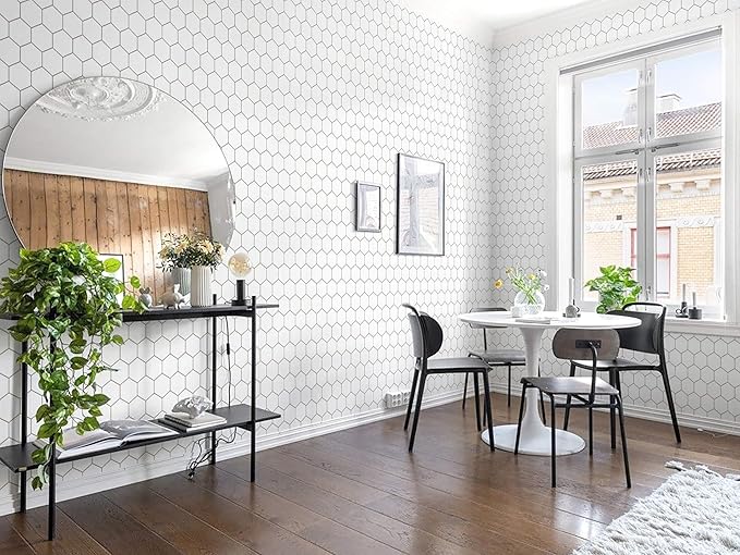 Kitchen Peel and Stick Wallpaper White Wallpaper Modern Contact Paper for Cabinet Bathroom Backsplash Renter Friendly Self-adhesive Waterproof Removable Vinyl Papel Tapiz Para Cocina 17.3