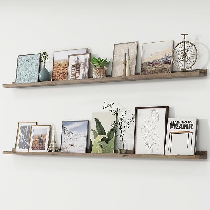 Picture Ledge Shelf, Floating Shelves Set of 2, 72 Inches Long Large Nursery Book Shelves for Toys Storage, Kids Bookshelf Wall Mounted for Living Room Bedroom Decor Books Photo Frames,Grey