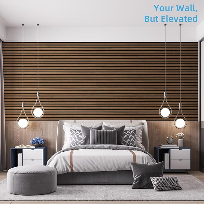 Art3d 4-Piece 94 x 12.6 Inch Acoustic Lightweight Slat Wall Panel - Waterproof Wood Textured Wainscoting Panel of 33 Sq.Ft for Bedroom, Home Theater Office Accent Wall, Walnut