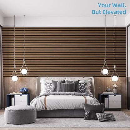 Art3d 4-Piece 94 x 12.6 Inch Acoustic Lightweight Slat Wall Panel - Waterproof Wood Textured Wainscoting Panel of 33 Sq.Ft for Bedroom, Home Theater Office Accent Wall, Walnut