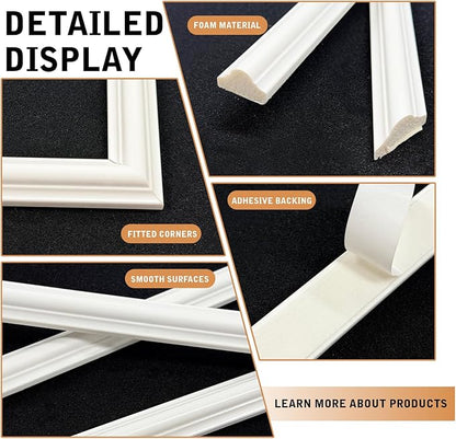 3 Set Peel and Stick Wall Molding Kit Pre Cut White 3D Wall Molding Kit Self Adhesive Wainscoting Panels for Hallway Living Room Bedroom Home Accent Walls Decor