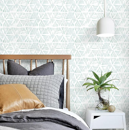 Peel and Stick Wallpaper Modern Geometric Wallpaper 17.3" x 197" Boho Green and White Contact Paper Striped Self Adhesive Removable Wall Paper for Bedroom Cabinets Drawers Waterproof Vinyl Roll