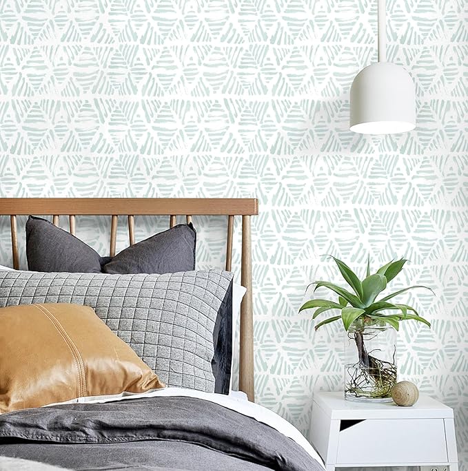 Peel and Stick Wallpaper Modern Geometric Wallpaper 17.3" x 78.7" Green and White Contact Paper Boho Striped Self Adhesive Removable Wall Paper for Bedroom Cabinets Drawers Waterproof Vinyl Roll