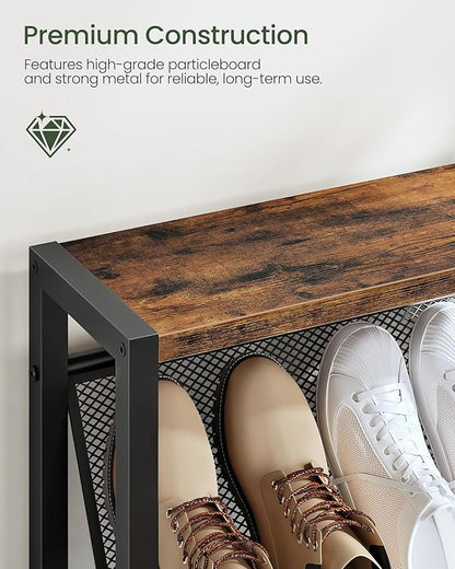 Shoe Rack, 5-Tier Slanted Shoe Rack, Narrow Shoe Storage Shelf, Slim Shoe Organizer for Entryway, Space-Saving, Wooden Top and Metal Frame, for Entryway, Hallway Rustic Brown and Black TXJ03BF