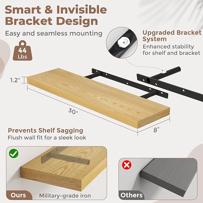30 Inch Floating Shelves for Wall Set of 2, 8