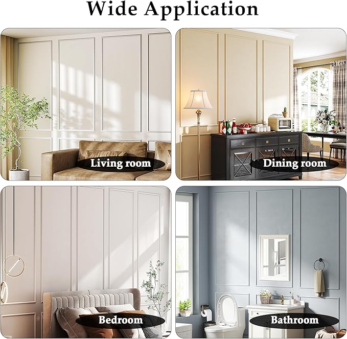 3 Sets Peel and Stick Molding Trim for Walls, Pre-Cut Wainscoting Panels 54x24 Inch Peel and Stick Wall Molding Kit, Self Adhesive Molding Trim for Walls, Home Renovation, White