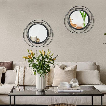 Cityelf 2 Set 13.3'' Black Circle Mirrors Wall Decor Iron Frame Wall Art Round Mirror Home Decor Hanging for Living Room/Bedroom/Bathroom/Entryway (Medium Size 13.3 inch,Circles)