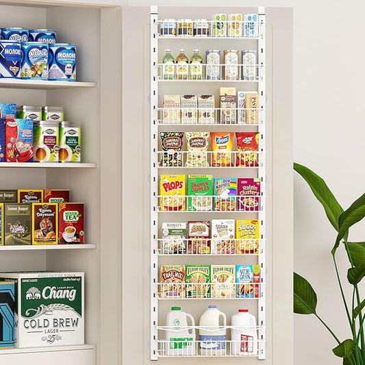 MIAOLI Over the Door Pantry Organizer, 8-Tier Adjustable Spice Rack Cabinet Door Shelves, Hanging Seasoning Organizer for Kitchen Bathroom, Laundry Room Organization, White