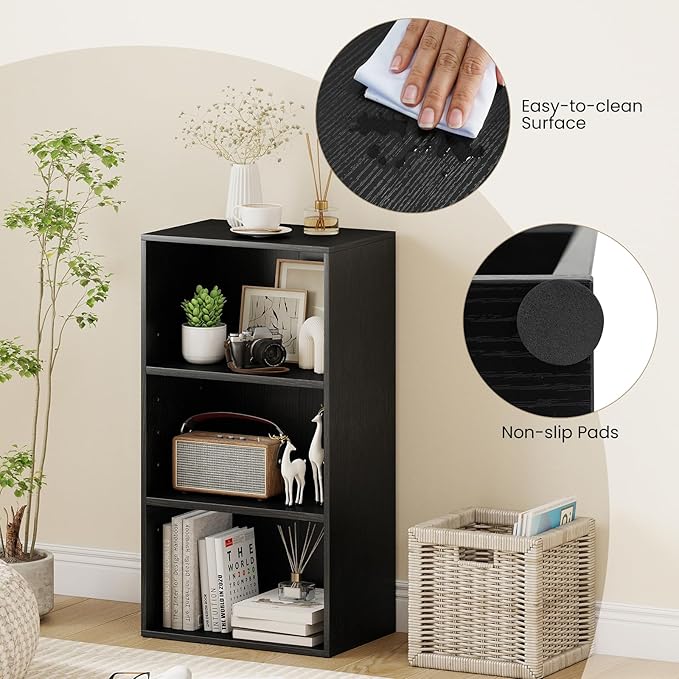 Giantex 2 Pieces 3 Shelf Bookcase Book Shelves Open Cube Storage Cabinet Multi-Functional Home Office Bedroom Furniture Display Bookcases, Black