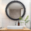 Hamilton Hills Black Circle Mirror - 33 x 33in - Chic Round Mirror for Living Room, Bathroom, Entryway, Vanity Decor -Dimensional Crystal Clear Beads Reflect Light - Home Wall Decor