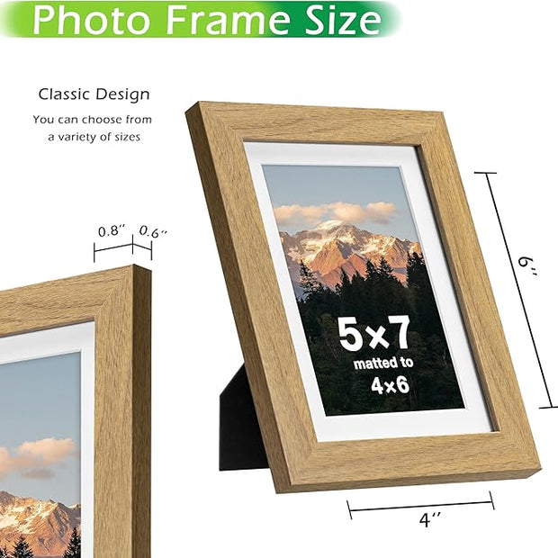 FrameWorks 2-Pack, 5x7 Matted to 4x6 Picture Frame, Golden Oak – Classic Wooden Photo Frame with Tempered Glass, Modern Matte Finish for Prints, Posters, Certificates & Wall Decor – Gallery-Ready