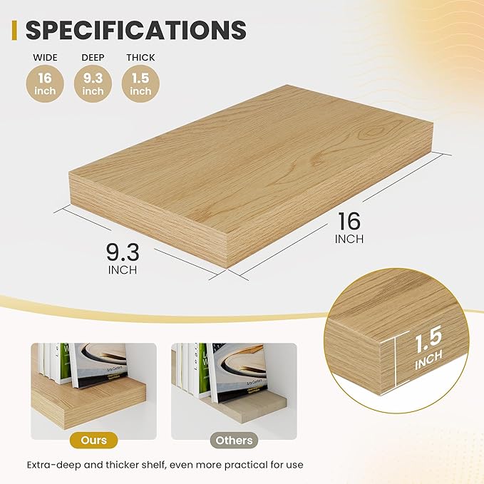 16 Inch Floating Shelves, 9.3