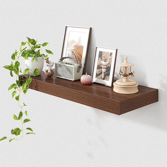 30 Inch Floating Shelves | 12 Inch Deep Walnut Floating Shelves | 30" W x 12" D Rustic Wood Shelves for Wall | Deep Walnut Shelves for Living Room Bathroom Laundry Room Kitchen