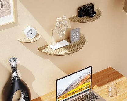 Solid Wood Half Round Floating Wall Shelves | Elegant Floating Shelves, Elevate Your Space. Perfect for Living Rooms, Bathrooms, Bedrooms, Offices, Children's Rooms Light Brown