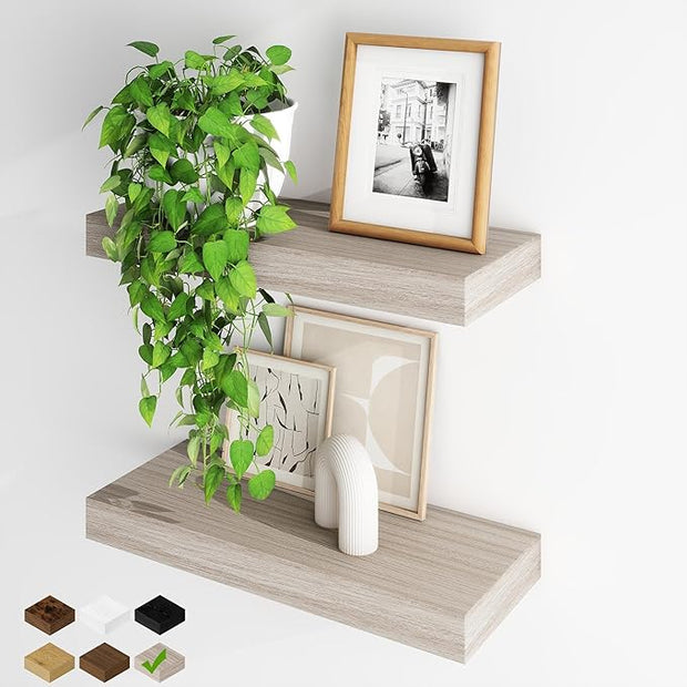 Fun Memories Floating Shelves for Wall, 20 Inch Floating Shelves Set of 2, Hanging Shelf with Invisible Brackets, Wood Shelves for Living Room, Bedroom, Kitchen, Grey