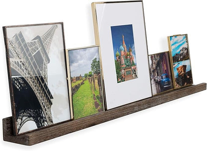 Rustic State Ted 36" Wall Mount Narrow Wood Picture Ledge Shelf Photo Frame Display - Floating Shelves for Living Room Office Kitchen Bedroom Bathroom Décor - Torched Brown - Set of 2