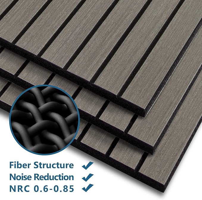 16-Pack Peel and Stick Acoustic Wall Panels, 11.8" x 11.8" PET Soundproof & Noise Cancelling Acoustic Felt, Self-Adhesive 3D Sound Absorbing Slat Wall Paneling for Interior Wall Decor, Gray