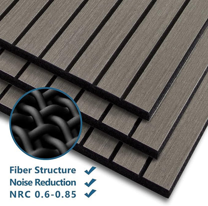 16-Pack Peel and Stick Acoustic Wall Panels, 11.8" x 11.8" PET Soundproof & Noise Cancelling Acoustic Felt, Self-Adhesive 3D Sound Absorbing Slat Wall Paneling for Interior Wall Decor, Gray