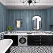BOMENG Blue Wood Grain Contact Paper Peacock Wallpaper Peel and Stick 48x197inch Extra Wide Wall Paper with Air Guide Slot Design Waterproof for Cabinets Desk Walls Dresser Cover Top Kitchen Cabinet