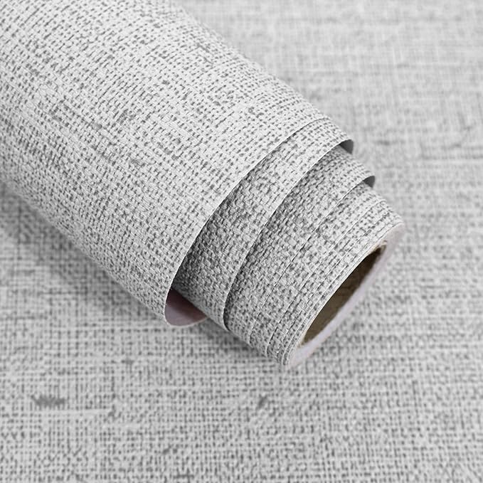 Gray Grasscloth Peel and Stick Wallpaper Textured Contact Paper 15.7inch x 196.8inch Faux Linen Vintage Grasscloth Contact Paper Self Adhesive Removable Wallpaper Vinyl