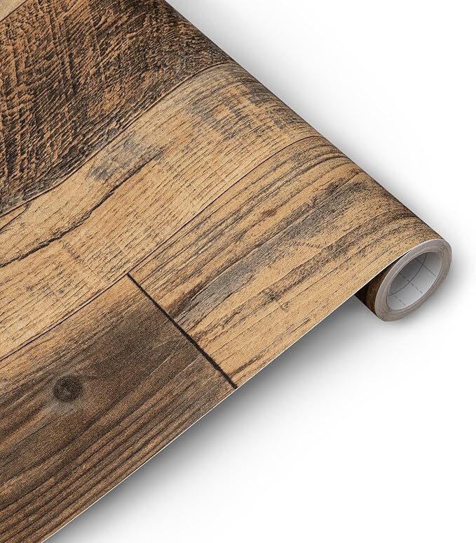 17.71''×236.2'' Wood Plank Wallpaper Self-Adhesive Shiplap Brown Peel and Stick Wall Paper Removable Home Decorative Faux/Distressed Wooded Grain Vinyl Film Roll Furniture Wall Covering