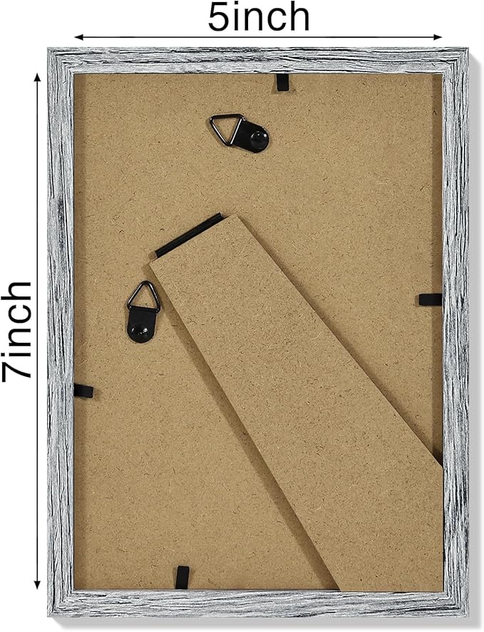 Vittanly 5x7 Picture Frame Set of 4, Display Pictures 4x6 with Mat or 5x7 without Mat, Engineered Wood with Shatter Resistant Plexiglass, Small Photo Frames for Wall or Tabletop Display, Grey