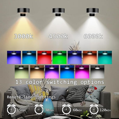 13 Color RGB Magnetic Led Art Display Light, Wireless Magnetic Picture Lights Rechargeable Battery-Powered Wall Frame Lights, Remote Control, and Timer 6Pack Gold