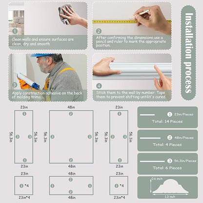 Sunnyglade 6 Frame Pre-Cut Wall Molding kit, Ready to Assemble Wainscoting Panels for Interior Wall Décor, Bedroom Living Room Office Accent Wall - Easy Installation with Glue (6)