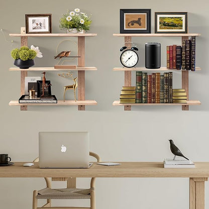 3 Tier Floating Shelves,Long Wall Shelf,Over The Toilet Shelves Bathroom Hanging Display Storage Rustic for Living Room Bedroom Kitchen Office Coffee Bar Decor ,24 Inch,2 Pack,(Carbonized Black)