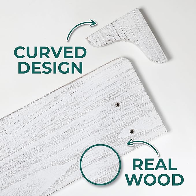 Willowy Real Wood Rustic White Farmhouse Wall Shelves - 17 inch (3 Pack) - Easy to Install, Template and Video Included - White Washed Floating Shelves, Antique Floating Shelves