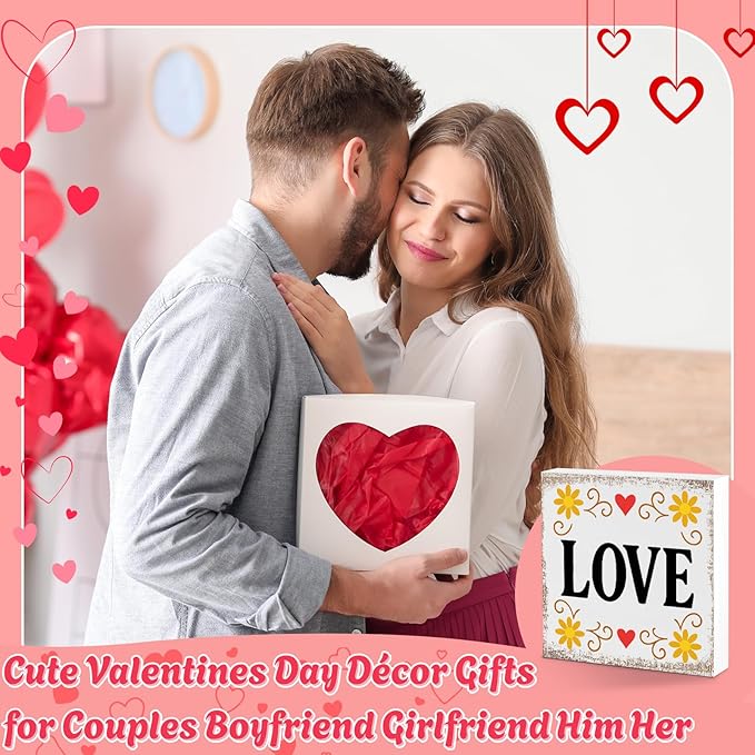 Valentines Desk Decor, Valentine's Day Home Office Table Sign for Wife Daughter from Dad Husband, Valentine Gifts Decorations for Porch Tiered Tray Shelf Party Wedding