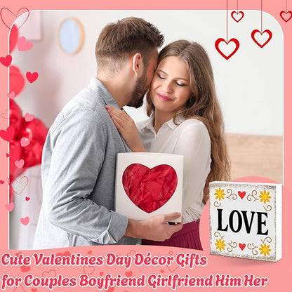 Valentines Desk Decor, Valentine's Day Home Office Table Sign for Wife Daughter from Dad Husband, Valentine Gifts Decorations for Porch Tiered Tray Shelf Party Wedding