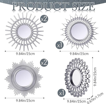 Namalu 6 Pcs Mirrors - Small Circle Sun Mirrors for Decorative Wall Art - Entryway, Bathroom, Bedroom, Living Room (Silver, Classic)