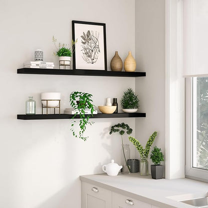 Ballucci Floating Shelves for Wall, 48" Wood Wall Shelf Set of 2, with Invisible Brackets for Bathroom, Living Room, Bedroom, Kitchen, Nursery, 8" Deep, Black