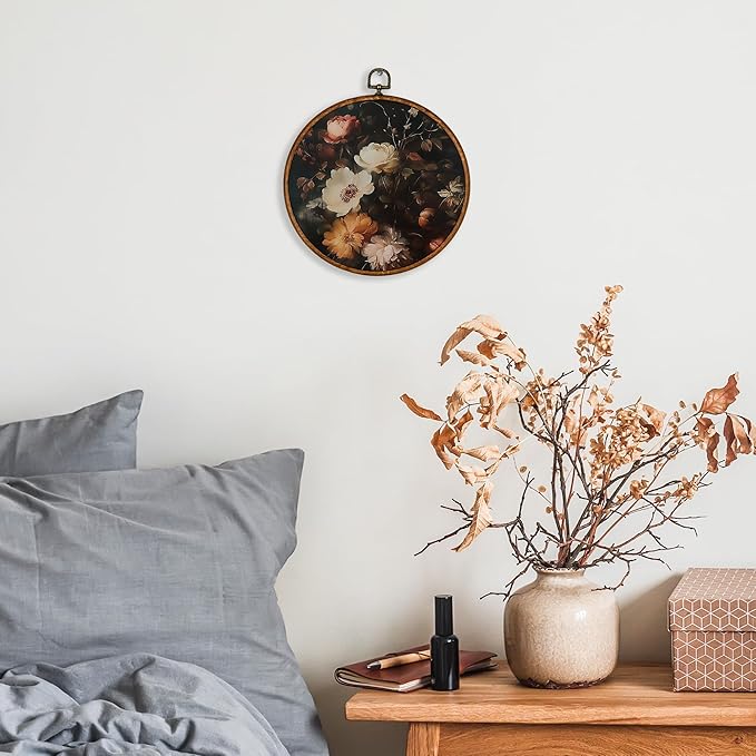 KSDUT Retro Flower Black Wall Art Decor - Botanical Neutral Mid Century Modern Wall Art Canvas Frame Hanging Prints, Vintage Landscape Round Wall Art Decor for Home Decorations 10