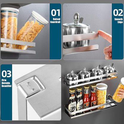 CONRUSER Wall Mounted Spice Rack, Stainless Steel Kitchen Organizer Shelves Hanging Storage Shelf Brushed Steel Seasoning Rack (20CM)