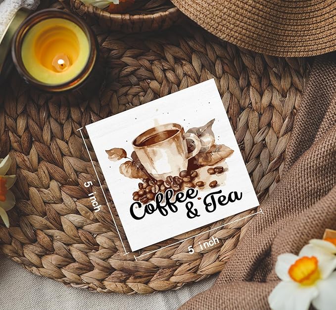 Coffee and Tea Bar Decor Wooden Sign,Tea Bar Accessories Home Office Tabletop Shelf Decor, Gifts for Coffee Lovers Women,5x5