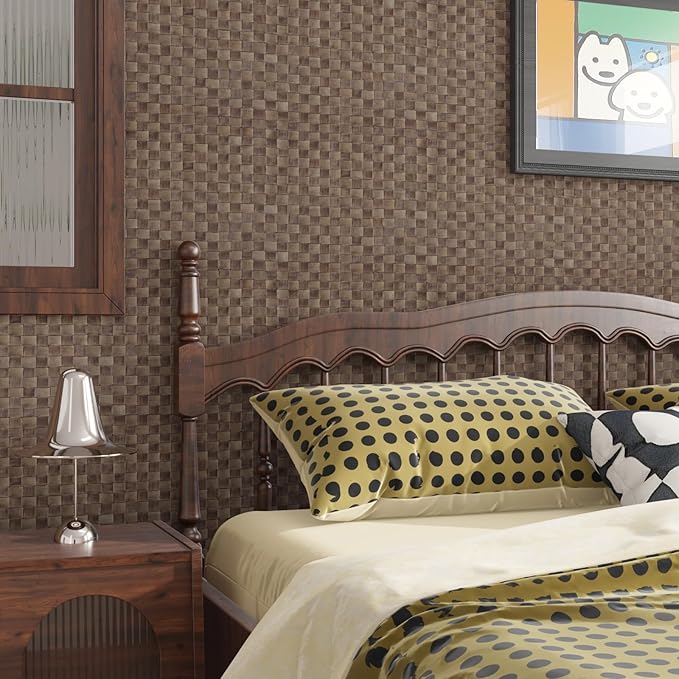 CRE8TIVE Tan Brown Rattan Peel and Stick Wallpaper Non-Textured Weaving Cane Wallpaper for Bedroom Bathroom Faux Woven Rattan Look Contact Paper Waterproof Vinyl for Cabinets Table Nightstand 12