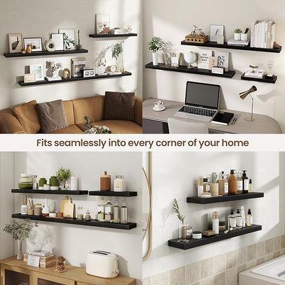 36 Inch Floating Shelves for Wall 2 Pack, 36" Wall Shelves for Books, Storage, Decor, Wall Mounted Floating Shelf with Invisible Brackets for Kitchen, Living Room, Black